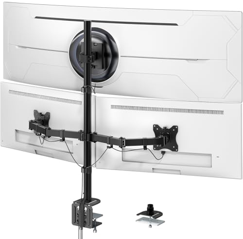 Monitor Halterung 3-Monitore für Max up to 1x49'' und 2x32'' Bildschirm, 80cm Stange Monitor Tischhalterung, Schwenkbar Neigbar Höhenverstellbar, VESA 75x75/100x100, Schwarz