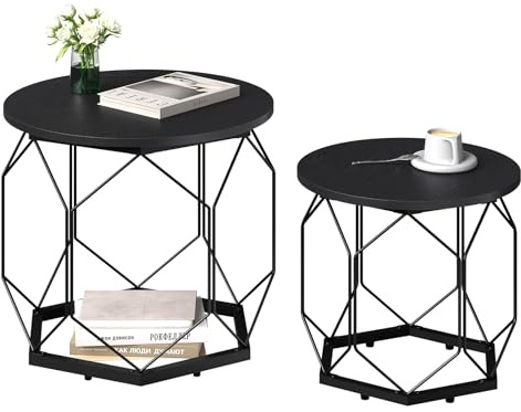 WOLTU Couchtisch 2er Set,Beistelltisch rund,hohlem Metallrahmen