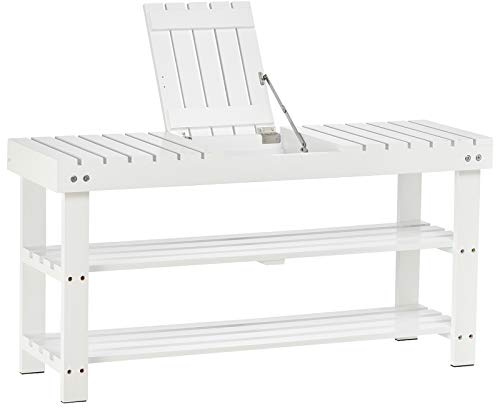 HOMCOM Panca per scarpe, scarpiera in legno a 3 livelli con ripiano e scomparto nascosto, panca per corridoio, camera da letto, 90 x 29 x 45 cm, bianco