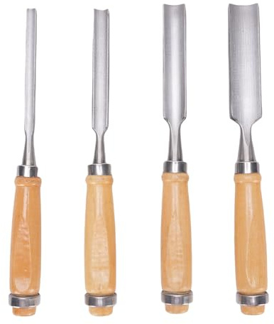 4 Piezas de Cincel de Cincel de Media Redonda de Acero con Mango de Madera Kit de Taller de Carpintería para Reparar Palos