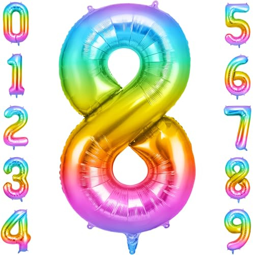 OFFCUP Palloncino Numero 8 Gelato Gigante 40 Pollici Foil per Compleanno | Gonfiabile ad elio, circa 100 cm, in alluminio foil, decorazione per feste compleanno matrimonio anniversario baby shower