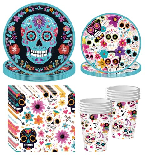 Halloween Party Tableware Set, Day of The Dead Table Decorations Include Plates Napkins and Cups, The Dead Halloween Party Tableware Set, Decoration Supplies 85PCS