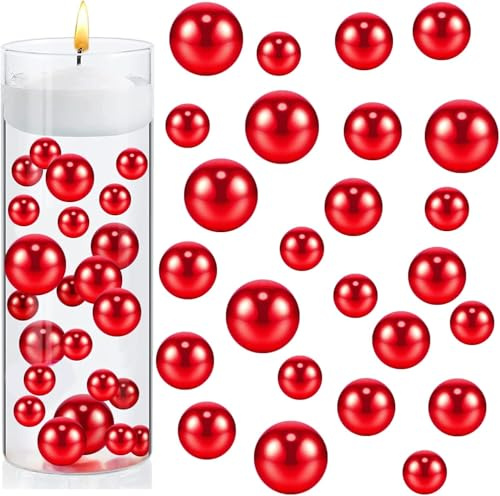 Perlmutt Perlen,160 Stücke Kunstperlen Schwimmende Vasenfüller Glänzende Perlen Ohne Loch Gemischte Größen Kunststoffperlen für DIY-Schmuck Schwimmende 10/14/18mm (Rot)