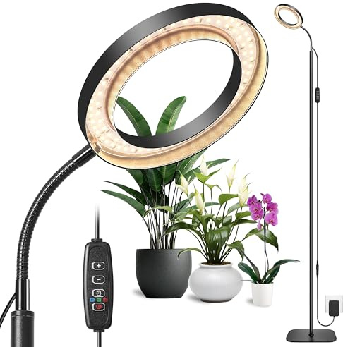 Czoumu LED-Vollspektrum-Bodenpflanzenlampe für Zimmerpflanzen – 3/9/12h-Timer, 10-stufig dimmbar, höhenverstellbar, 3000K für hohe, große & kleine Pflanzen