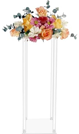 10er Set Acryl Blumenständer Transparent, 60cm Hoch, Rechteckige Hochzeitssäulen für Tischdekoration, Acrylsäulen mit Stabiler Basis, Hochzeitsdeko für Party, Bankett & Event
