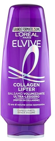 L'Oréal Paris Elvive Balsamo Volumizzante Ultra-Leggero, Per Capelli Piatti e Senza Volume, Volume Duraturo Fino a 72H, Con Peptidi di Collagene e Fibre Volumizzanti, Collagen Lifter, 250 ml