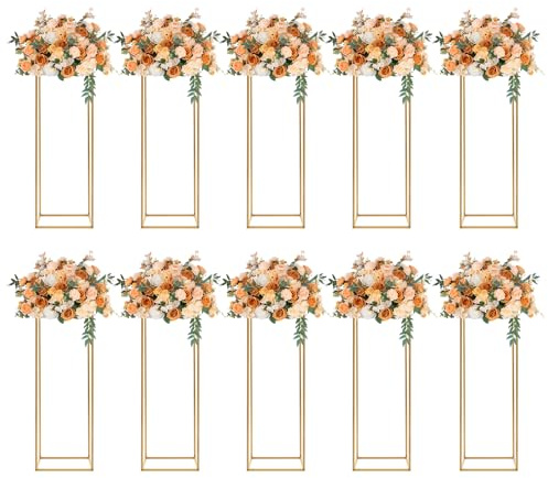 Madelynn 10er-Set Blumenhocker Eckig 27x27x80cm Blumenständer, DIY-Spaß, Rechteckig Gold Hochzeitsvase Säule mit Kleiner Hammer, für Hochzeiten, Geburtstagsfeiern, Jubiläen