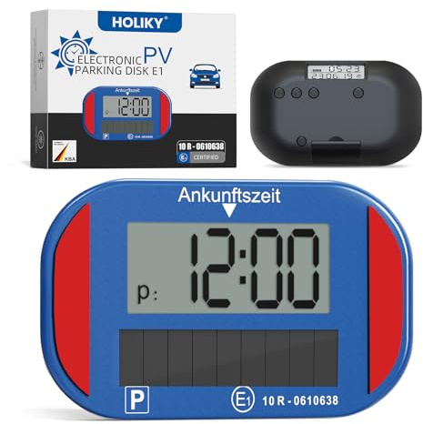 Holiky Solar Elektronische Parkscheibe mit Zulassung vom Kraftfahrt-Bundesamt, elektronische parkscheib mit 2 Displays & vielen Funktionen, Auto Zubehör passend für alle PKW