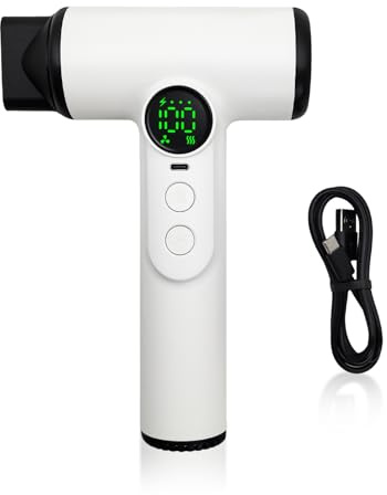Asciugacapelli ricaricabile con 15600 mAh di lunga durata, 100 livelli di velocità e temperatura regolabili, asciugacapelli rapido portatile per casa e viaggi, bianco