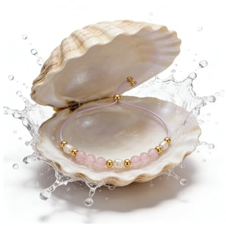 Kara Designs Rosenquarz Armband Damen mit Süsswasserperlen I Messingperlen Gold I Schiebeperlenverschluss I Zartes, zeitloses Edelstein Armband im minimalistischen Design - liebevoll handgefertigt