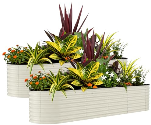 Crevyteg 2 Pack 8x2x2ft Galvanized Metal Raised Garden Beds – Durable, Rust-Resistant Outdoor Planter Boxes for Vegetables, Flowers & Herbs – Easy Assembly, Protective Anti-Cut Edging – Beige
