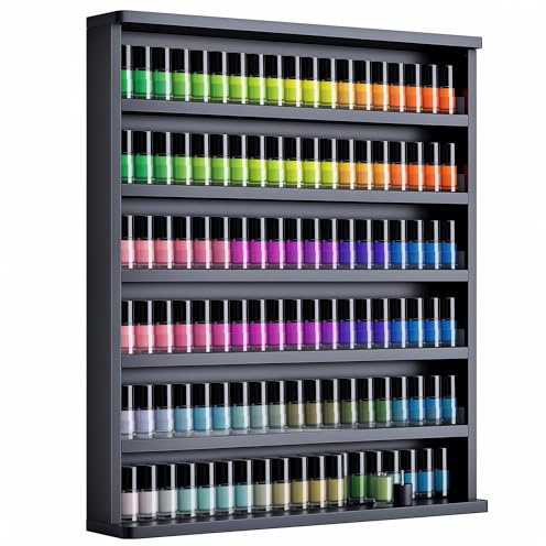 Hausright Nagellackregal Wandmontage mit 6 Ebenen, Stabiler Nagellack Organizer aus MDF & Acryl, Wandregal für bis zu 180 Flaschen, Platzsparende Aufbewahrung für Nagelstudio & Zuhause (Schwarz)