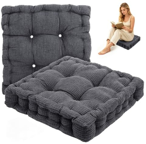 DASIAUTOEM Sitzkissen Outdoor, 2er Set Stuhlkissen 40x40cm, Sitzpolster Stuhlauflage Stuhlkissen Polster Auflage, Bodenkissen für Gartenstuhl, Küche oder Esszimmer, Indoor und Outdoor (Dunkelgrau)