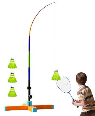 Badminton Solo Trainer | Ripresa automatica pieghevole per giocatore singolo | Set da badminton auto-addestramento, per bambini adulti principianti in tribunale soggiorno giochi giardino
