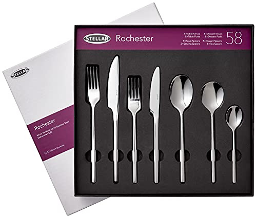 Stellar Rochester Stainless Steel Cutlery 58-Piece Set for 8 Place Settings with 2 Serving Spoons