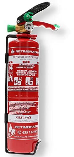 RETIMBRASUR Estintore Universale a Polvere Secca con Capacita 1 kg | Approvato | Rendimento 5A - 21B - C | Utile per Casa - Auto - Caravan - Moto - | Include Supporto