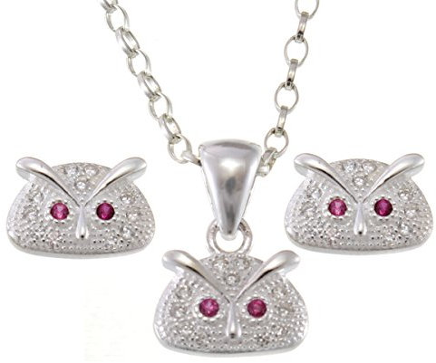 Schmuck-Set mit Eulen-Anhänger und Ohrringen aus Sterlingsilber