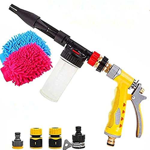 Yida - Pistola a spruzzo per schiuma per lavaggio auto, ugello 2-in-1, manuale, include guanti a doppio lato e ugelli per tubo da giardino