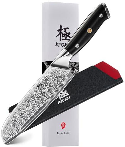 KYOKU Santoku Knife - 7 - Shogun Series - Japanese VG10 Steel Core Forged Damascus Blade - with Sheath & Case