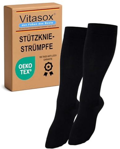Vitasox Stützstrümpfe für Damen & Herren, 1 | 2 | 4 | 6 Paar, Stützkniestrümpfe aus Baumwolle mit Kompression für Flug, Reise, Büro und Auto, Thrombose Socken gegen geschwollene Beine