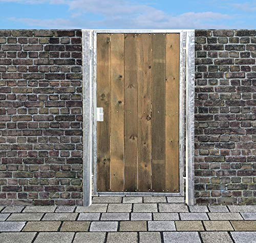 SRM Design Tor Holztor Gartentor Hoftor Verzinkt mit Pfosten & Holzfüllung Senkrecht (HxB) 180cm x 125cm