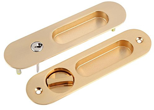Sliding Door Lock with Invisible Door Handle and 3 Keys. Anti-Theft Door Lock for Sliding Door/Bathroom/Closet/Kitchen/Balcony(Gold)