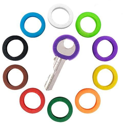 10 Pack Silicone Key Cap Tags,Plastic Key Identifier Rings,Key ID Rings,1 Pcs Each Color,10 Colors in Total