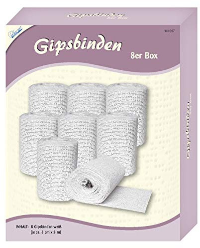 Mammut 144007 - Gipsbinden 8er Pack, 8 Modellierbinden als Zubehör und Erweiterung für Gipsabdruck Babybauch Set, Ergänzung zum Abformen Eines Gipsbauch für kreative, weiß, 1000 g
