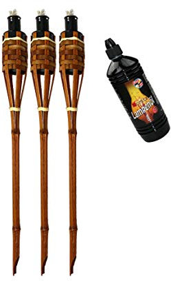 Moritz Lot de 3 torches de jardin en bambou Marron foncé 60 cm + 1 x 1000 ml