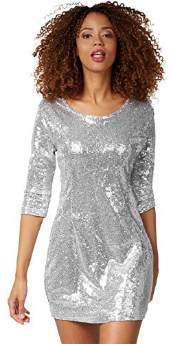 dressforfun Kostüm Damen, kurzes Paillettenkleid, Glitzer Kleid, Langarm Glitzer Oberteile Damen mit Glitzer Rock, Faschingskostüm, Karneval, sexy Disco Kostüm Damen, Rave Outfit Damen