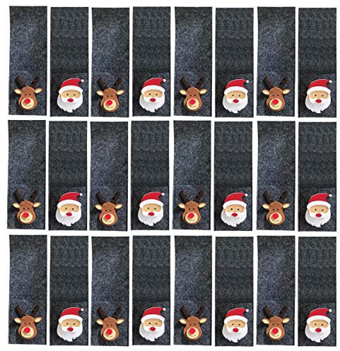 Geschenkestadl Weihnachtliche Bestecktasche Filz mit Motiv Elch und Weihnachtsmann (24 Stück)