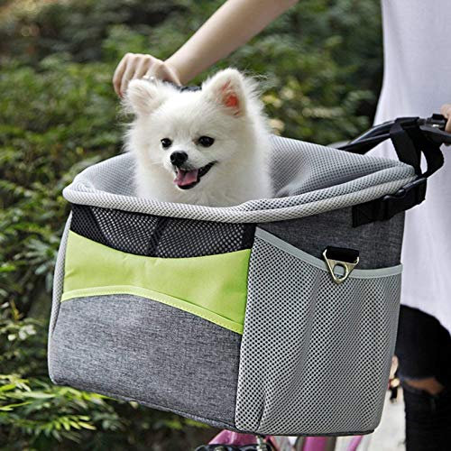 PJDDP Fahrradkorb Für Hund, Hundekorb Für Den Lenker Vorne, Haustier Fahrradtasche Für Hunde Katzen,Hundekorb Rucksack,Abnehmbare Fahrradtasche Für Kleine Mittlere Hunde Und Katzen(5Kg),Grau