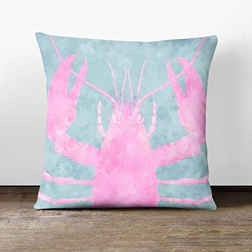 Pink & Duck Egg Blue Lobster Art Painting - Cushion Cover Throw Pillow with Insert for Sofa Chair Bed - Double-sided - 55x55 cm