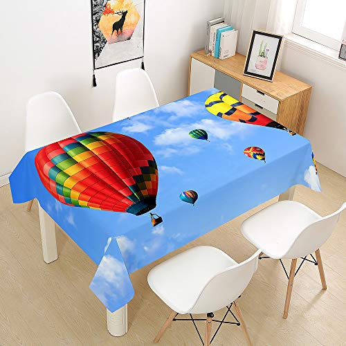 Hearda Tischdecke Wasserdicht Polyester, Tischdecke mit 3D-Heißluftballonmuster Pflegeleicht Fleckschutz Abwaschbar Outdoor Garten Deko,für Rechteckige/Runde Tische (Blauer Himmel,140x140cm)
