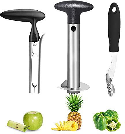 Cortador de Piña, Pelador de Piña, Vaciador de Manzana, Pimiento Jalapeño Corer, Cortador de Piña de Acero Inoxidable, Se Utiliza Para Manzanas, Peras, Piñas, Pimientos, Calabaza Amarga, 3 Piezas