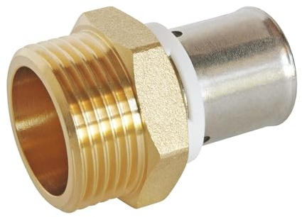 SOMATHERM FOR YOU, Raccord droit à sertir pour tube PER Ø16 mm, mâle 20/27 (3/4), acier inoxydable, sertissage multiprofil H/U/RF, applications chauffage et sanitaire, 10 bars | Sertissez facilement votre tube grâce à ce raccord avec fenêtres de contrôle et anneau porte-bague.