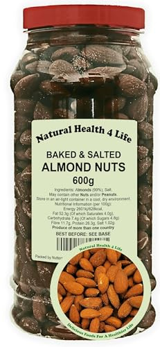 Natural Health 4 Life Snack Nut Baked & Salted Almond Nuts 600 g Gift Jar (1 Jar)