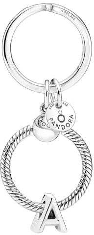 PANDORA Schlüsselring mit Buchstaben-Anhänger A Geschenkset aus Schlüsselanhänger und Silbercharm, modisches Accessoire aus Sterlingsilber, 51525-A