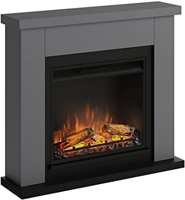 TAGU Frode Camino elettrico con PowerFlame, riscaldamento e termostato, timer 7 giorni, effetto fiamma LED, telecomando (Grigio solido)