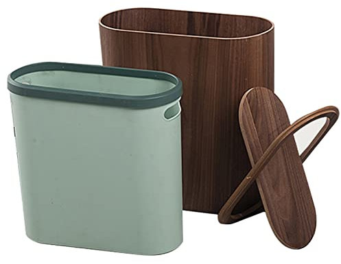 Corbeille à Papier en Bois Poubelle de l'armoire chambre à coucher, Compact rectangulaire étroit Poubelle de recyclage du bois Poubelles Déchets Stockage des déchets pour Hôtel Spa Bureau, finition ru