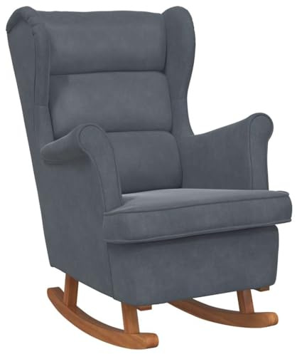 vidaXL Schaukelstuhl mit Massivholz-Gummibeinen Relaxstuhl Schaukelsessel Schwingsessel Relaxsessel Schwingstuhl Polstersessel Sessel Dunkelgrau Samt
