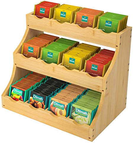 CALM COZY Organizer per bustine di tè in bambù Scatola da tè in Legno Scatola portaoggetti per caffè Porta spezie in Legno per casa, Ufficio o Bar