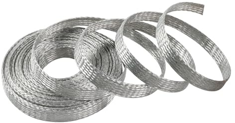 Tinned Copper Grounding Strap Metal Braided Wire Shielding Wrap Cable Sleeve Prevention Mesh Electronic Interfernce Screening 3/16 ID (5/16 inch - 18ft)