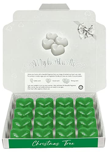 Christmas Tree Wax Melts: 16 x 6g - 100 Hours Burn Time PCS Christmas Tree Heart Shaped Scented Wax Melts in a Presentation Gift Box