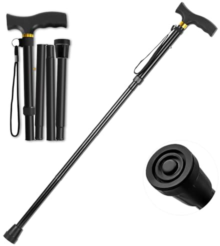 ANCKNE Walking Stick for Women - Lightweight Walking Stick 5-Level Height Adjustable & Foldable Aluminium Stick for Seniors - Ergonomic Handle with Wheels - Portable Walking Stick Foldable Walking