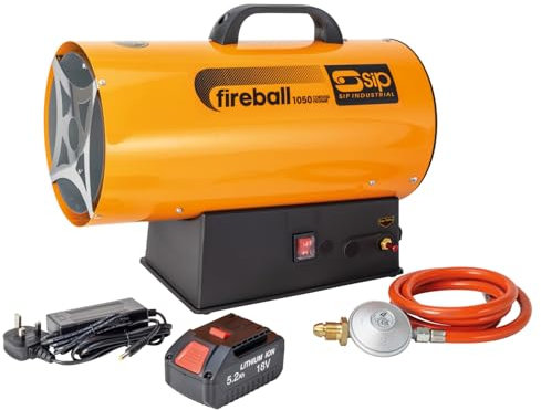 SIP FIREBALL 1050 Propane Gas Heater, Cordless Battery Powered, 30kW / 102,387 BTU/hr, 17,401ft³ Heating Area