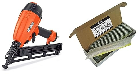 Tacwise GDA64V2 Air Finish Nail Gun, Uses Type 15G 'D' Head / 32-64 mm Angled Nails, Orange & 0406 15g/50mm Inclined Finish Nails, 4000 Pieces