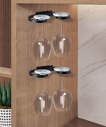 GeLive Weinglasregal aus Aluminiumlegierung, Wandmontage, 2 Stück, Unterschrank, Stielgläser, Aufbewahrung, Aufhänger für Bar, Küche, Schwarz