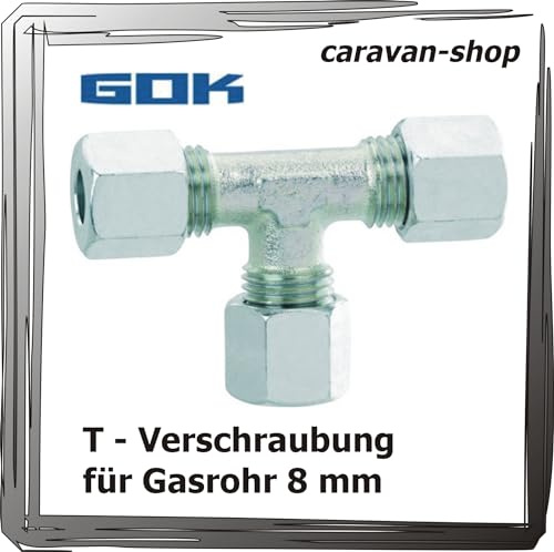 GOK - Racor en T para tubo de gas de 8 mm, propano, tuberías de gas en caravanas, autocaravanas, caravanas