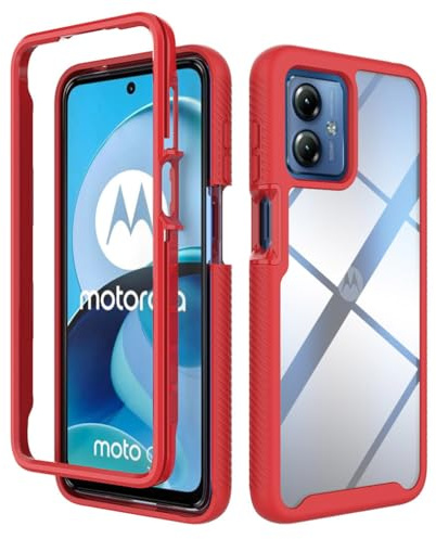 SEAHAI Transparente Funda para Motorola Moto G14, Estuche Antigolpes Ligero Caso PC Carcasa Doble Bumper Silicona TPU y Built-in Marco Anti-caída - Rojo Oscuro